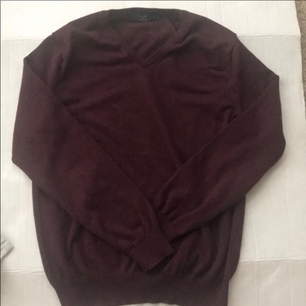 Maroon Slim Fit Cotton/Cashmere V Neck Sweater